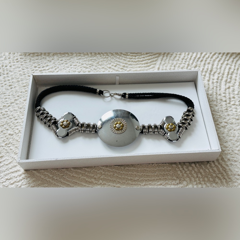 Vintage Statement Metal Medallion Belt | Sculptural Mixed Metal Waist Belt - Picture 3 of 9